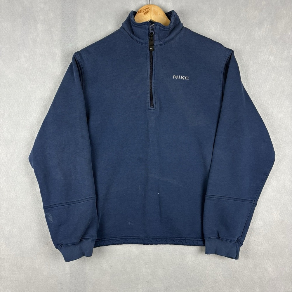 Vintage Nike Fleece Quarter Zip Men’s Medium Blue Pullover Faded Distressed Y2K